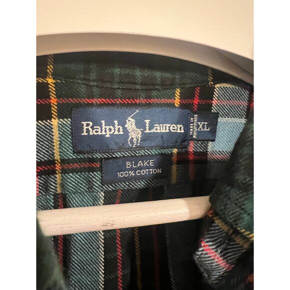 Men’s Ralph Lauren Blake Preppy Flannel Button Down Plaid Shirt Green Blue XL - Picture 5 of 6